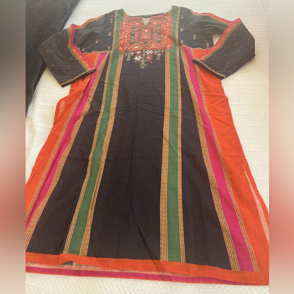 Salwar Kameez Multicolored Crew Neck Long Sleeve Dress